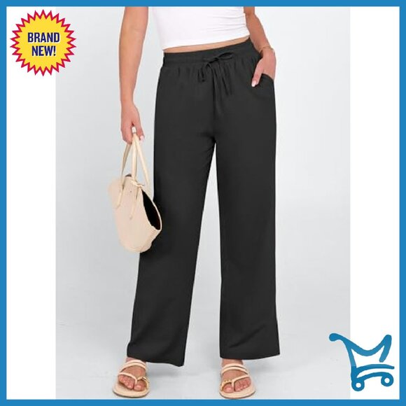 High Waist Drawstring Lounge Pants Lightweight Rayon Straight Leg with Pockets - Picture 3 of 8